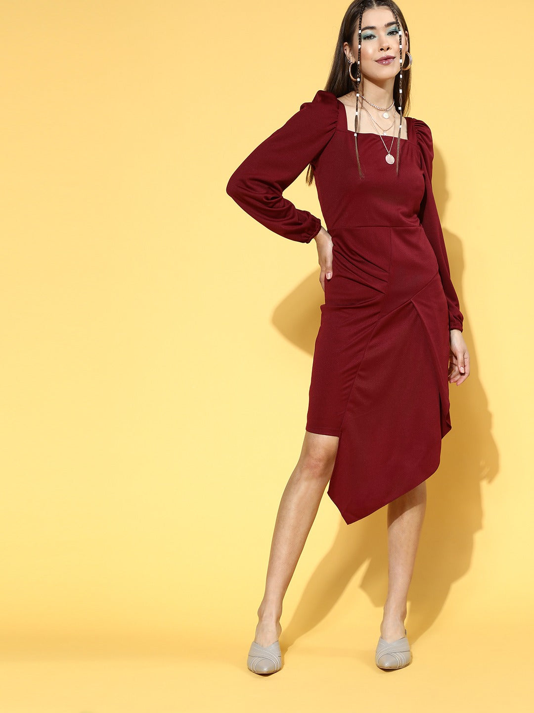 Women Charming Maroon Solid Bustier Dress