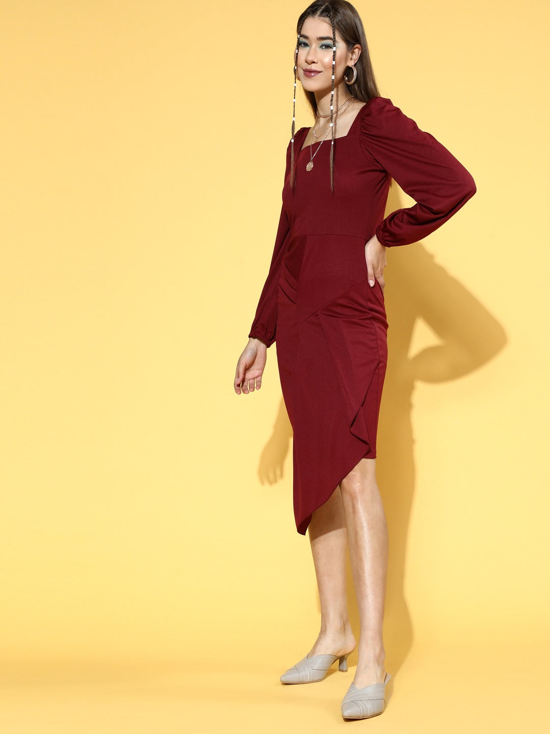Women Charming Maroon Solid Bustier Dress