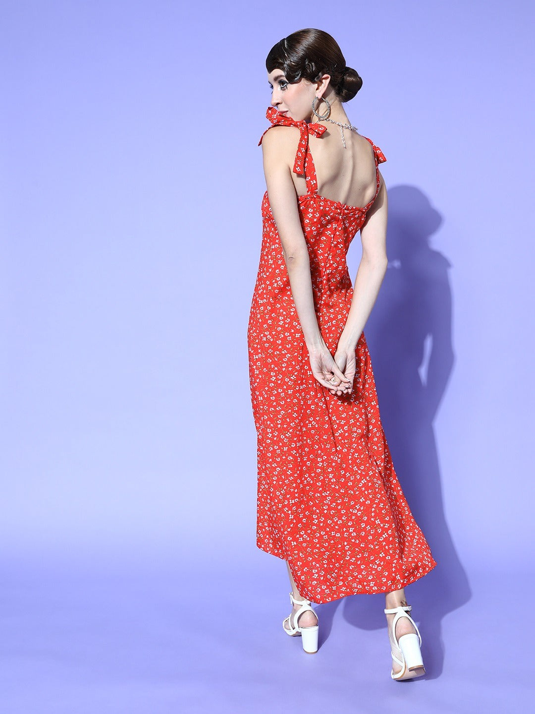 Women Gorgeous Red Floral Sun Dress