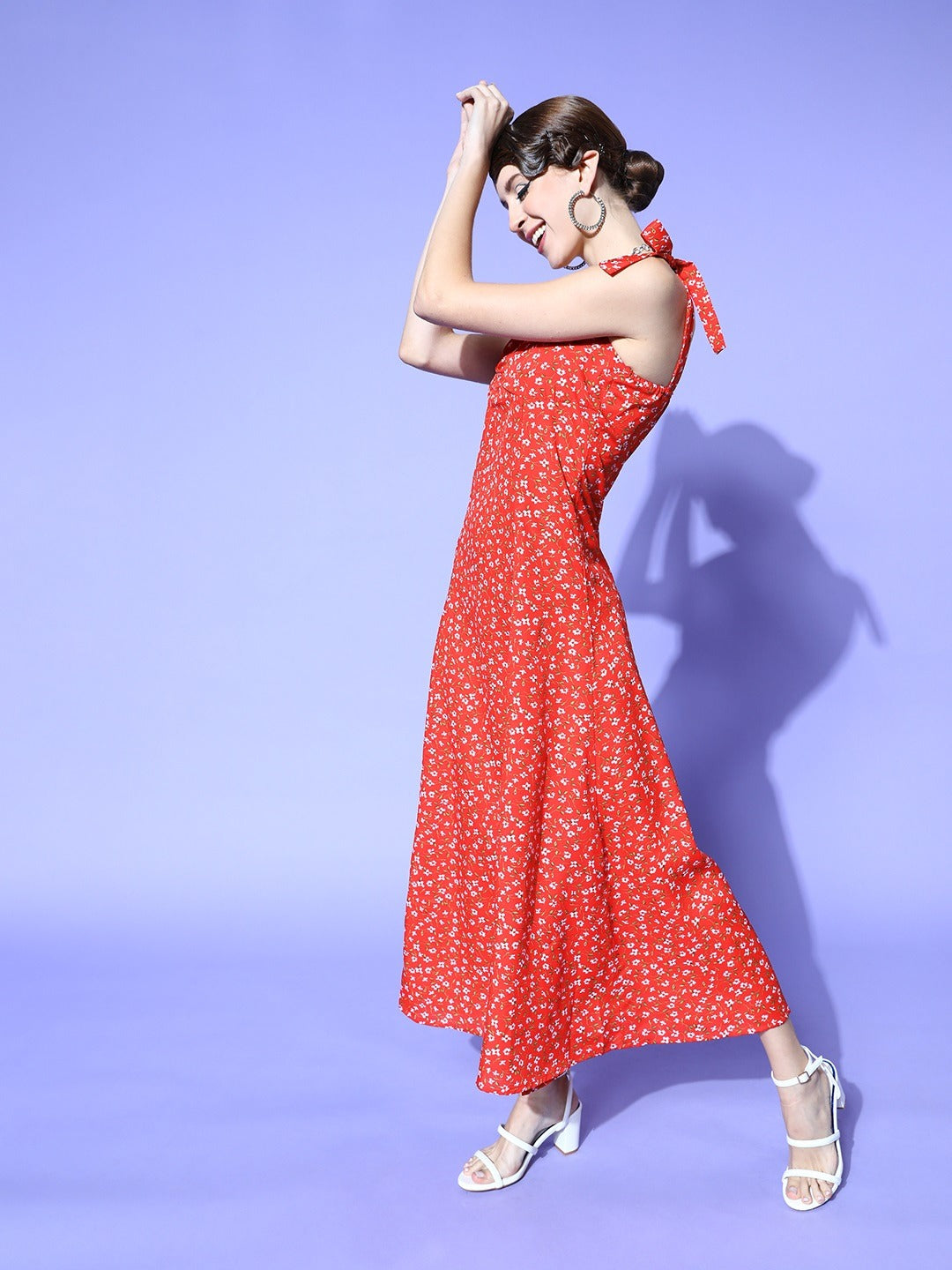 Women Gorgeous Red Floral Sun Dress