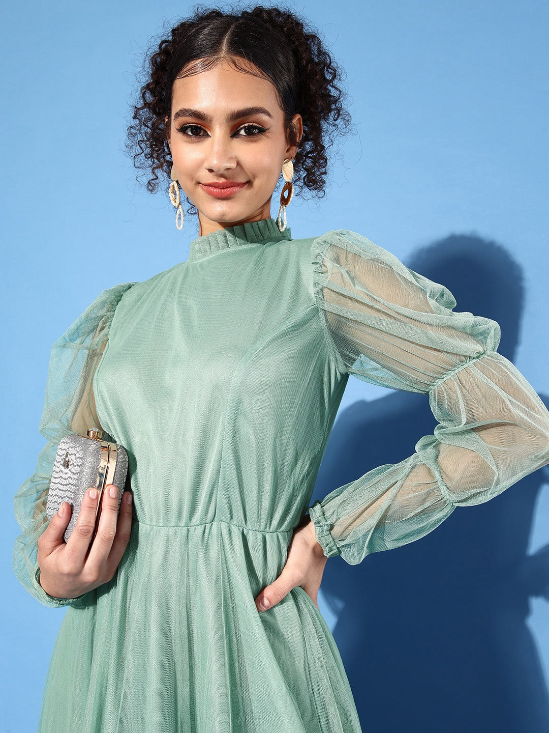 Women Green Net Maxi Dress