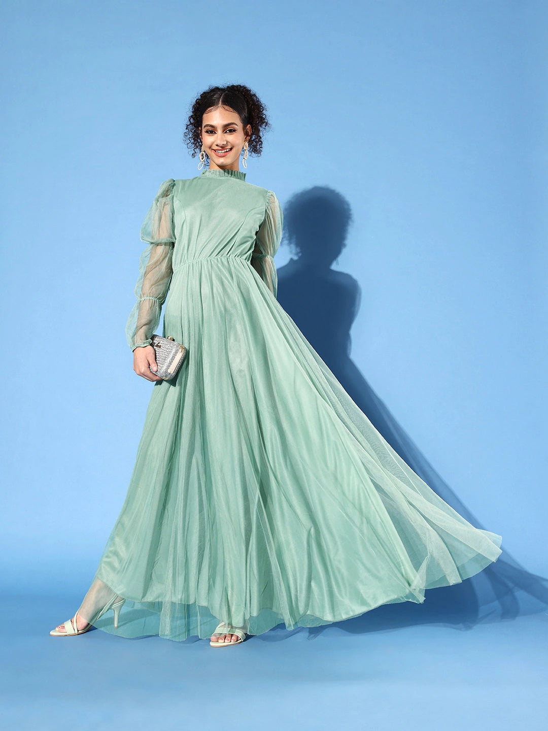 Women Green Net Maxi Dress