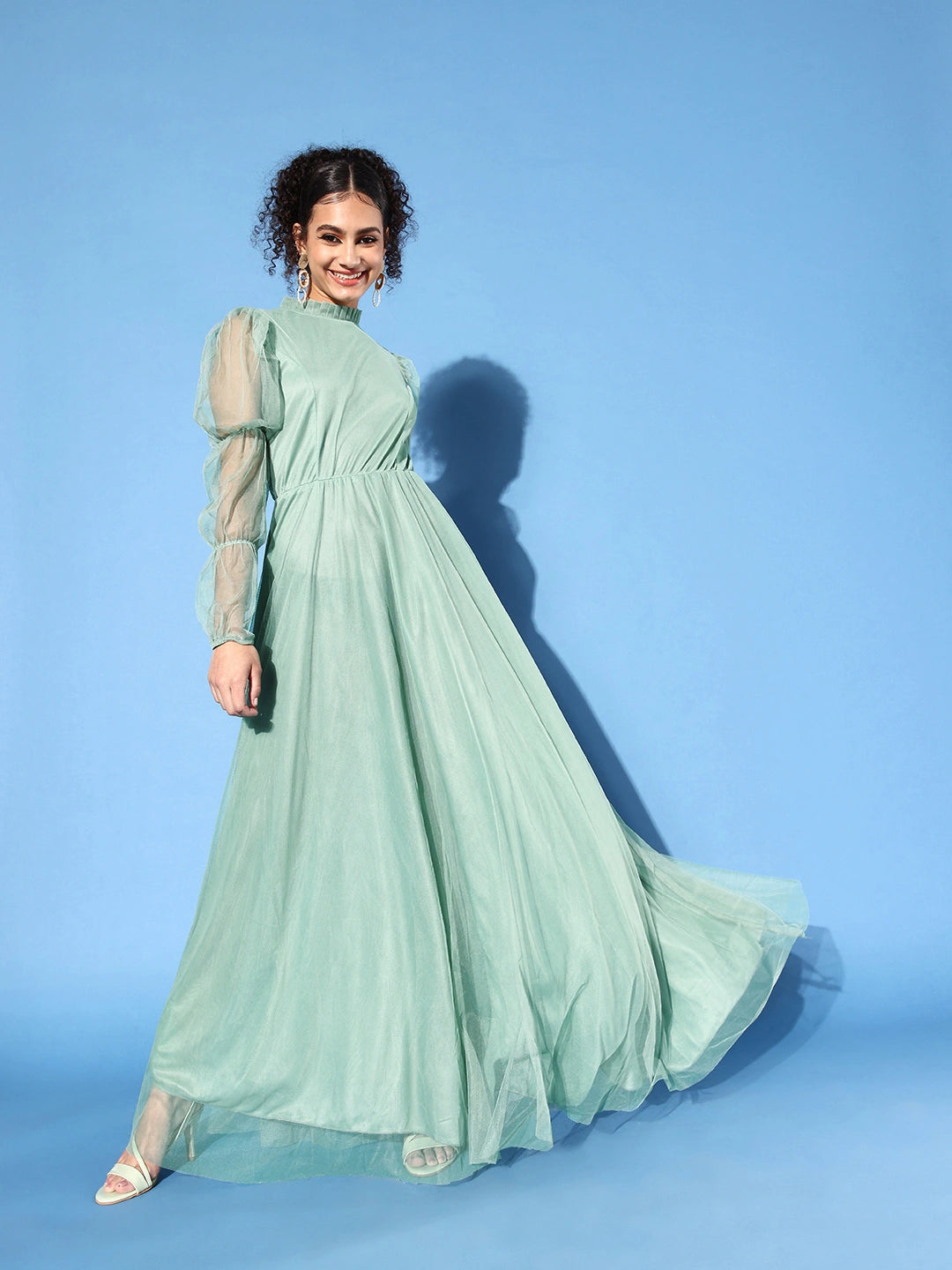 Women Green Net Maxi Dress