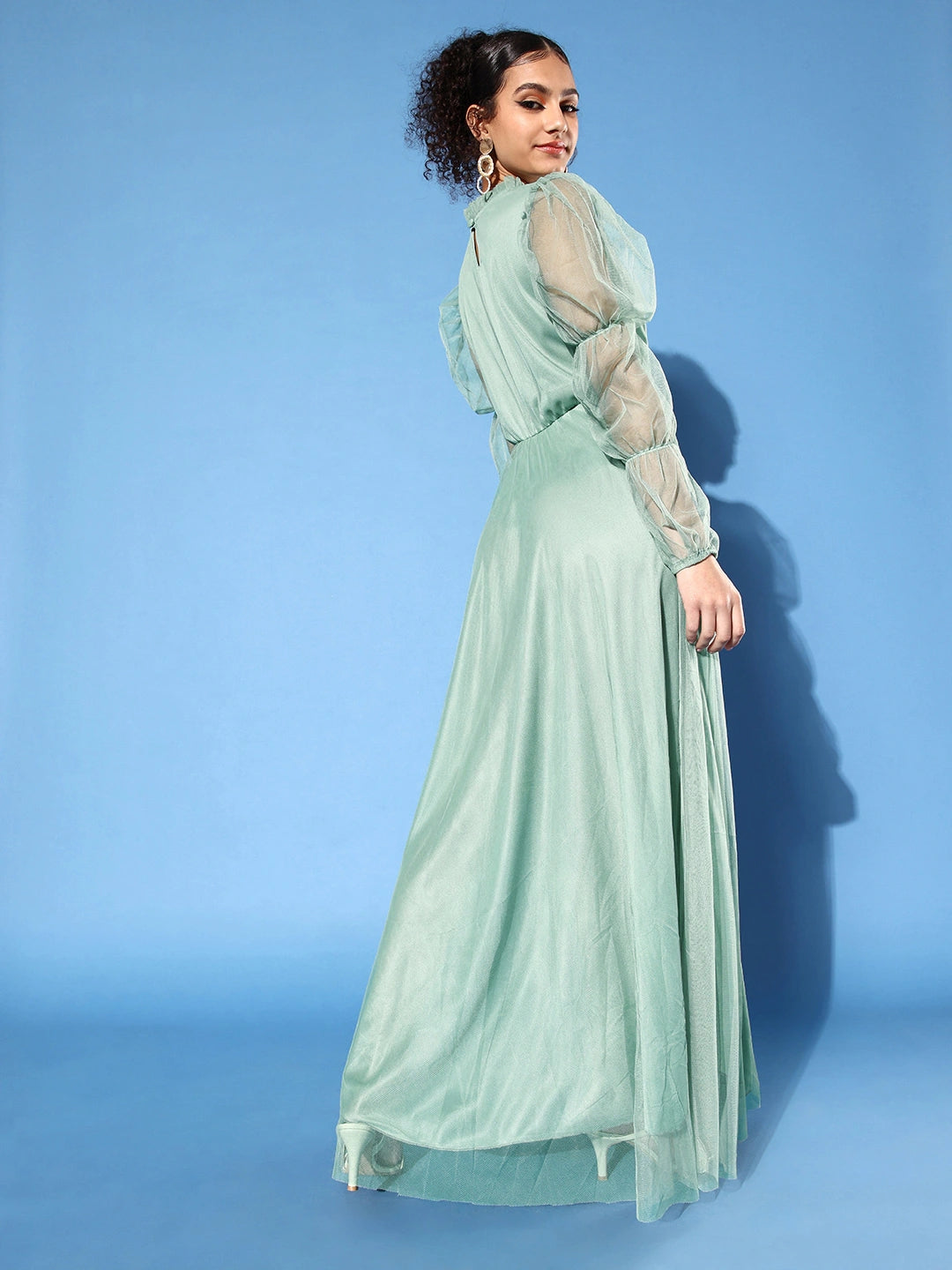 Women Green Net Maxi Dress