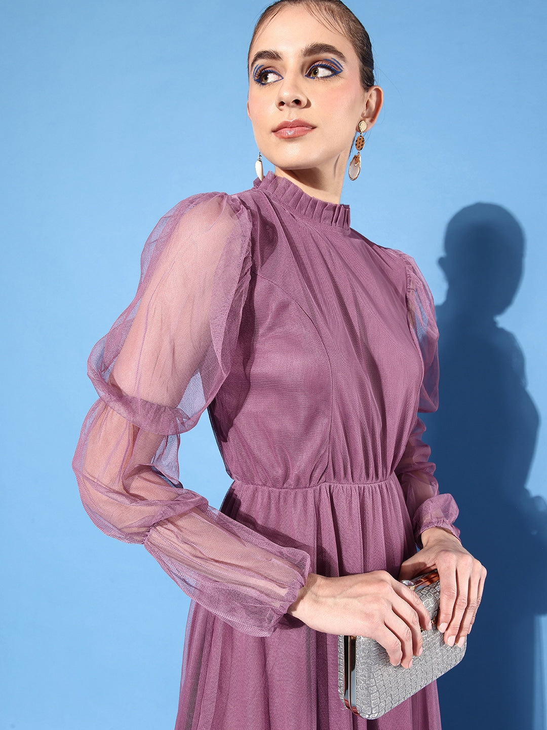 Women Mauve Net Maxi Dress