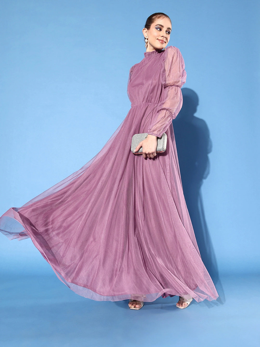 Women Mauve Net Maxi Dress