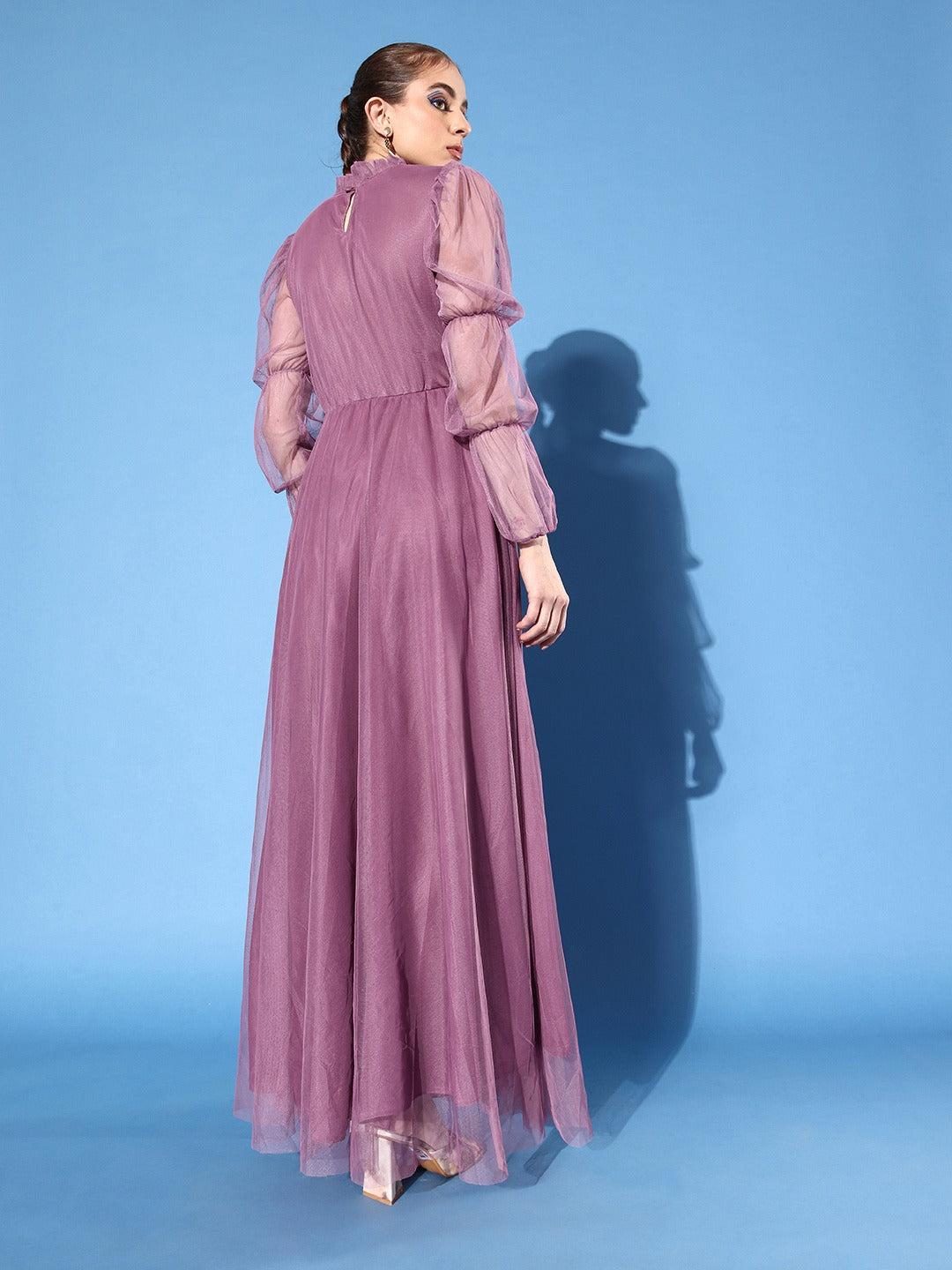 Women Mauve Net Maxi Dress