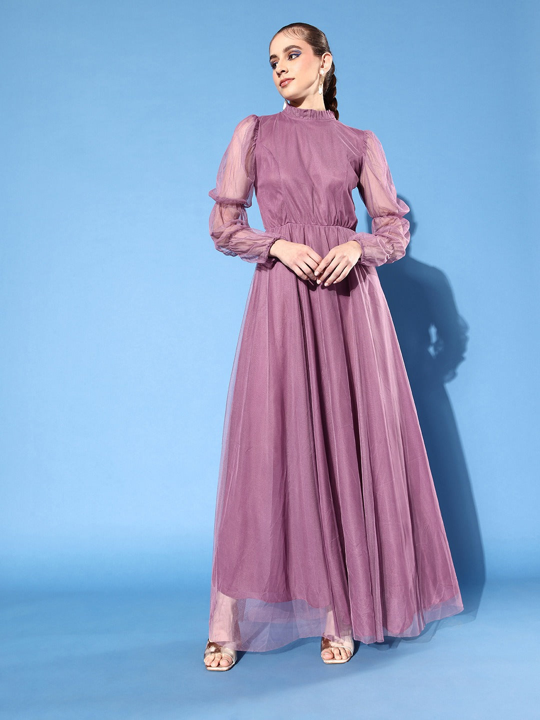 Women Mauve Net Maxi Dress