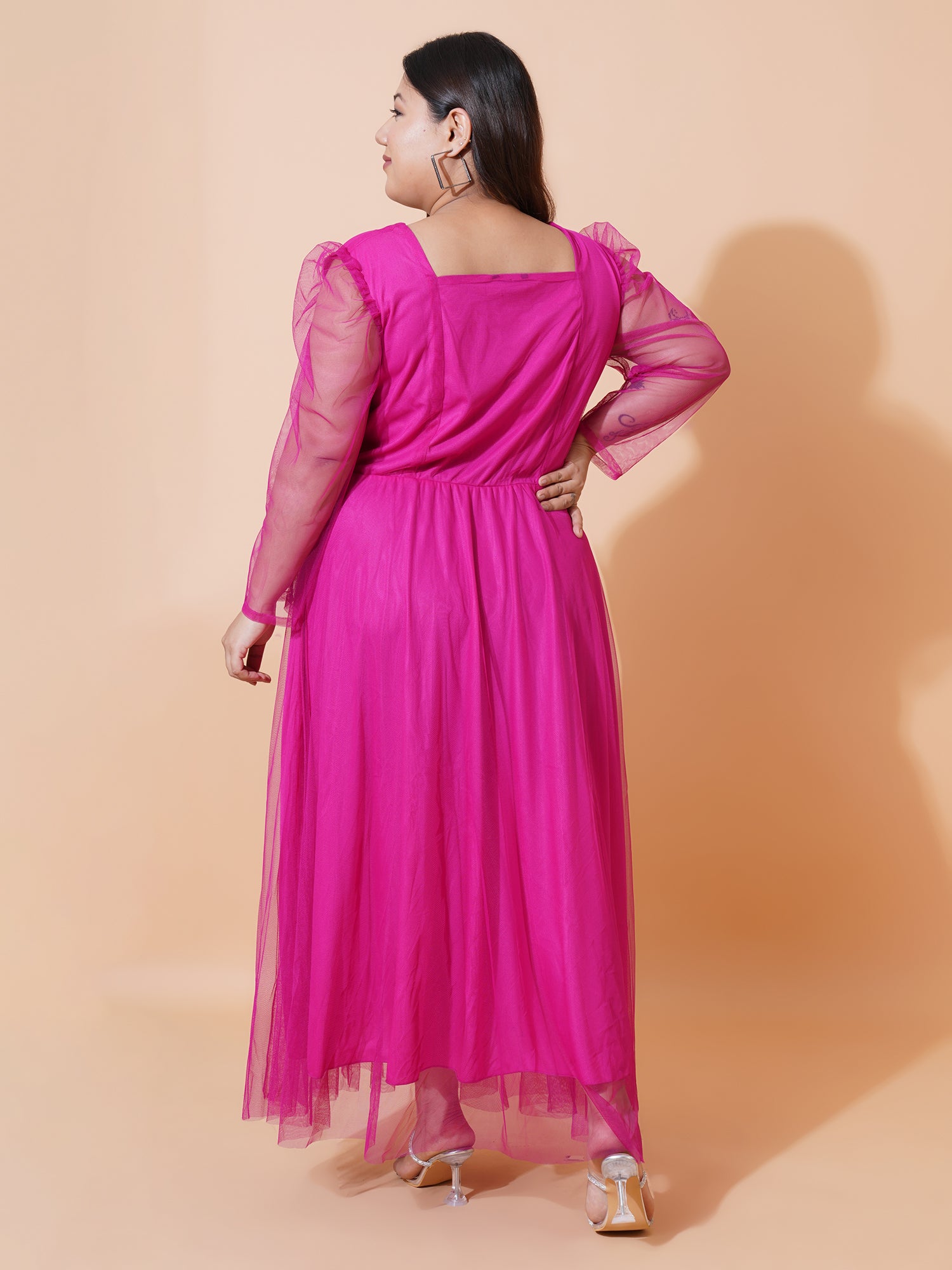 Women Plus Size Embroidered Net Maxi Dress