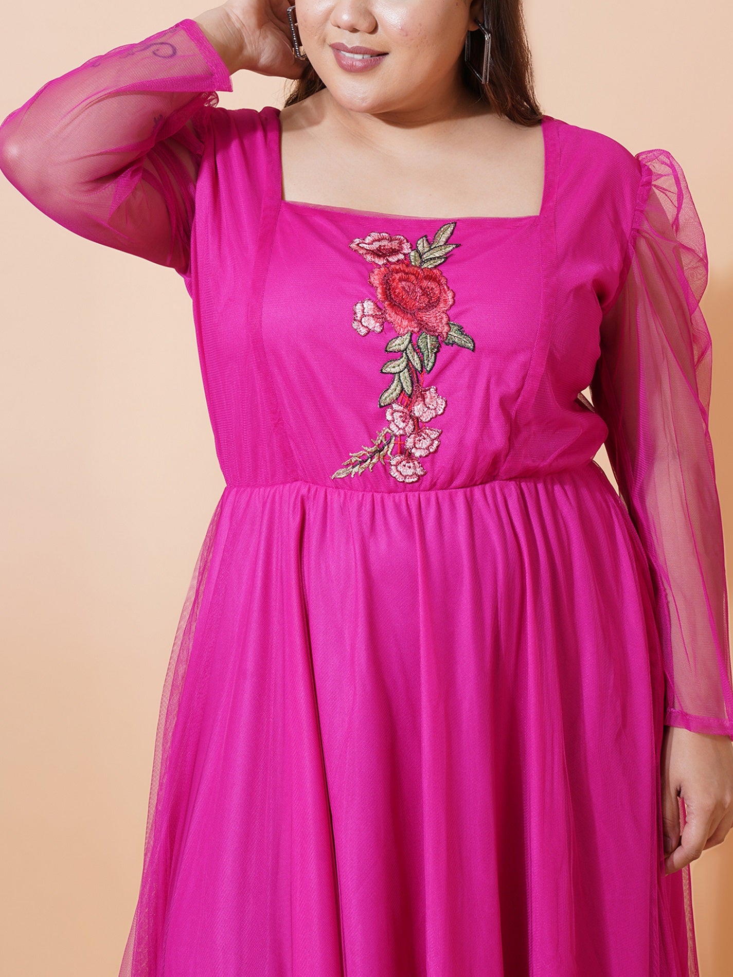 Women Plus Size Embroidered Net Maxi Dress