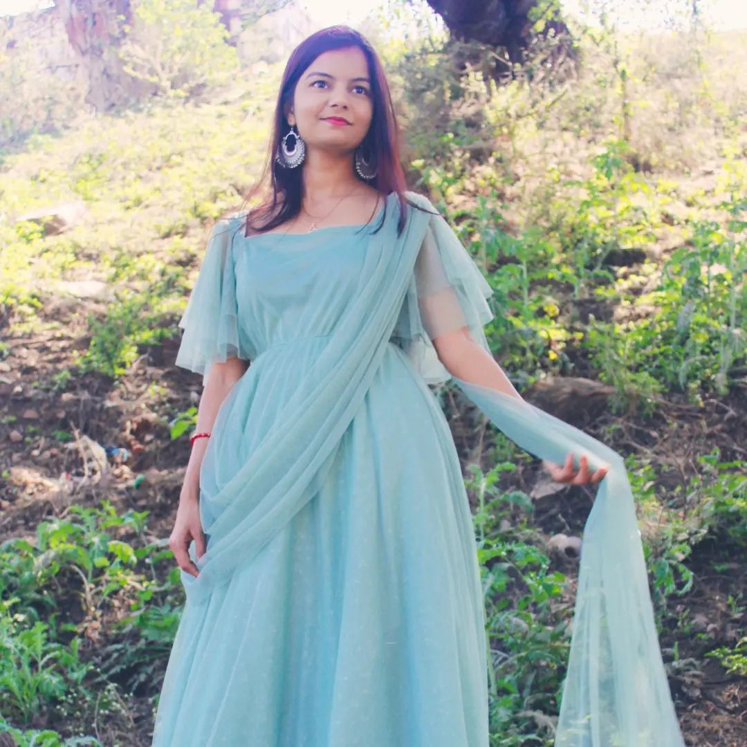 Women Green Solid Net Maxi Dress