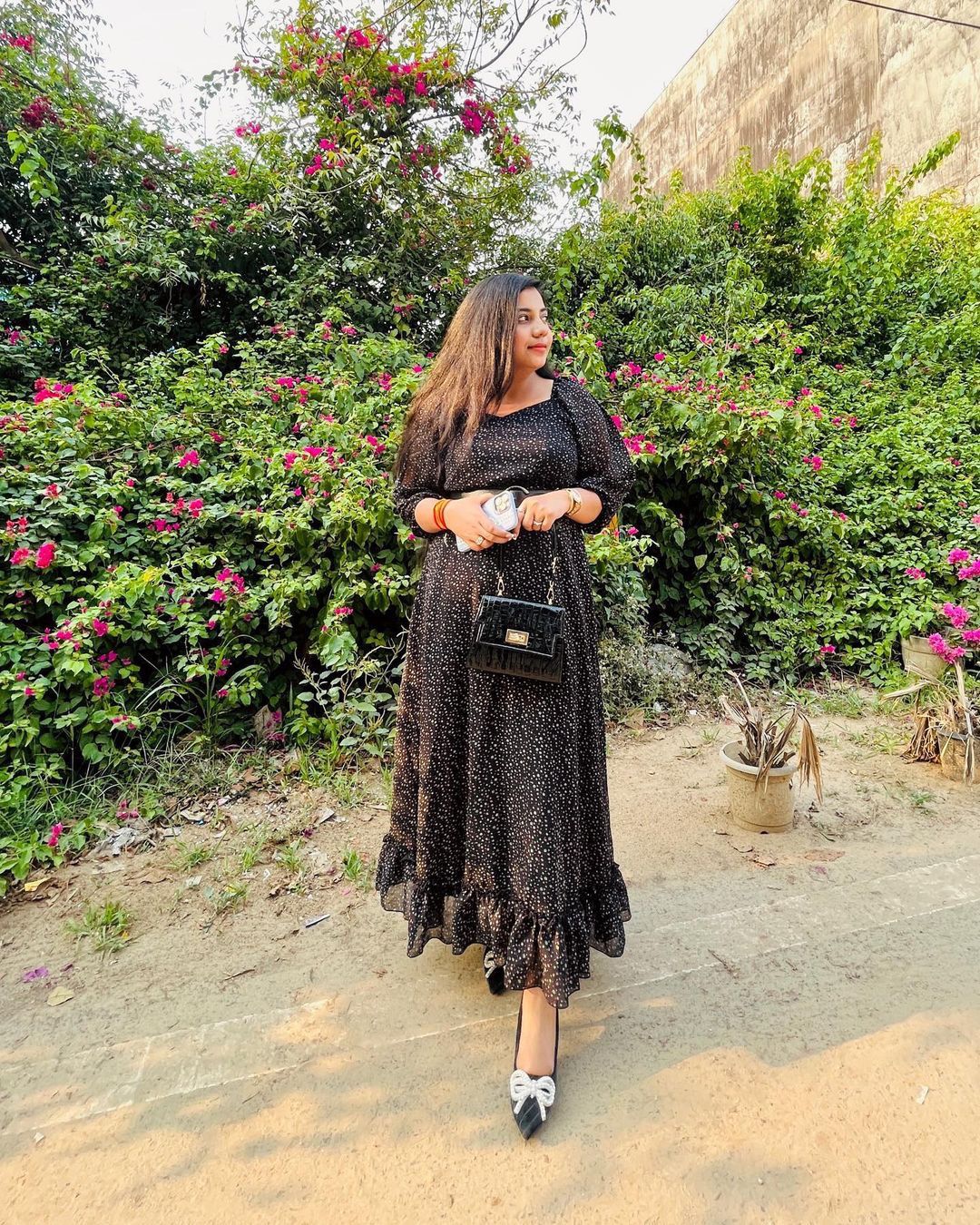 Women Floral Georgette Sweetheart Neck Puff Sleeves Tiered Maxi Dress