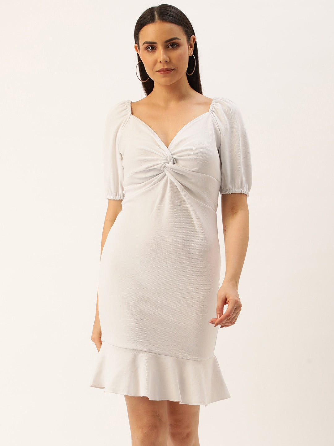 Women Sweetheart Neck Puff Sleeves Scuba Bodycon Dress