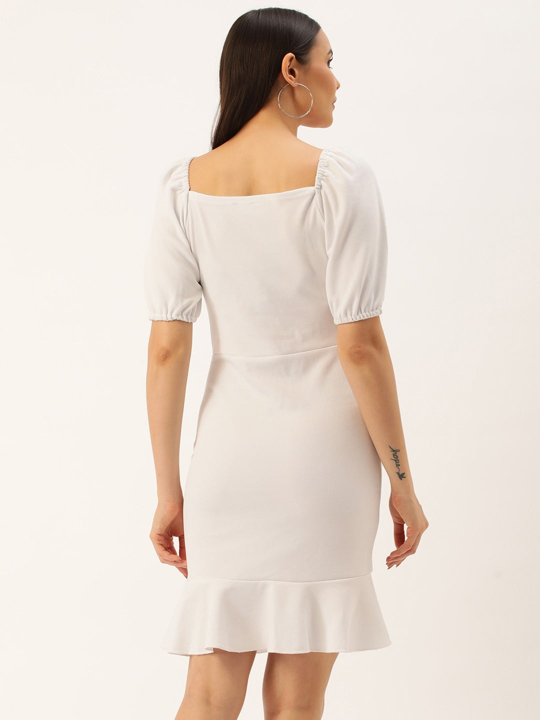 Women Sweetheart Neck Puff Sleeves Scuba Bodycon Dress