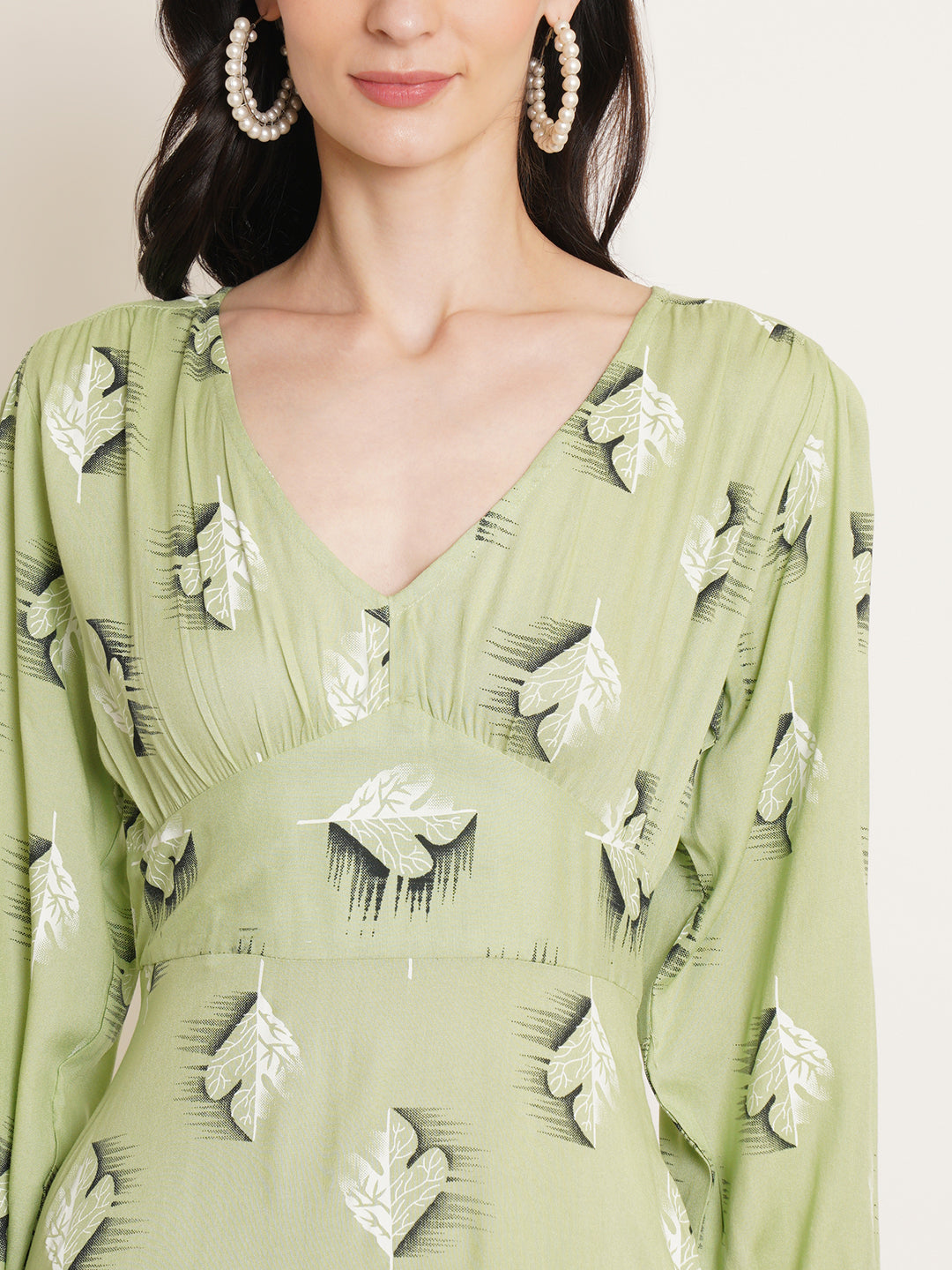 Women Green Floral Printed A-Line Midi Dress