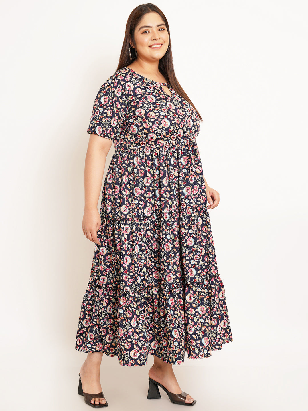 Women Plus Size Floral Print Crepe Maxi Dress