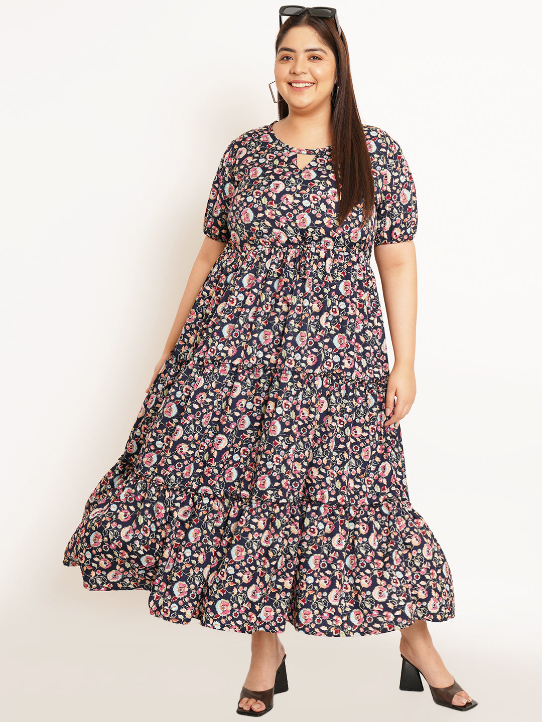 Women Plus Size Floral Print Crepe Maxi Dress