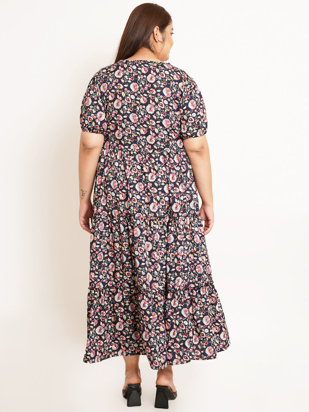 Women Plus Size Floral Print Crepe Maxi Dress