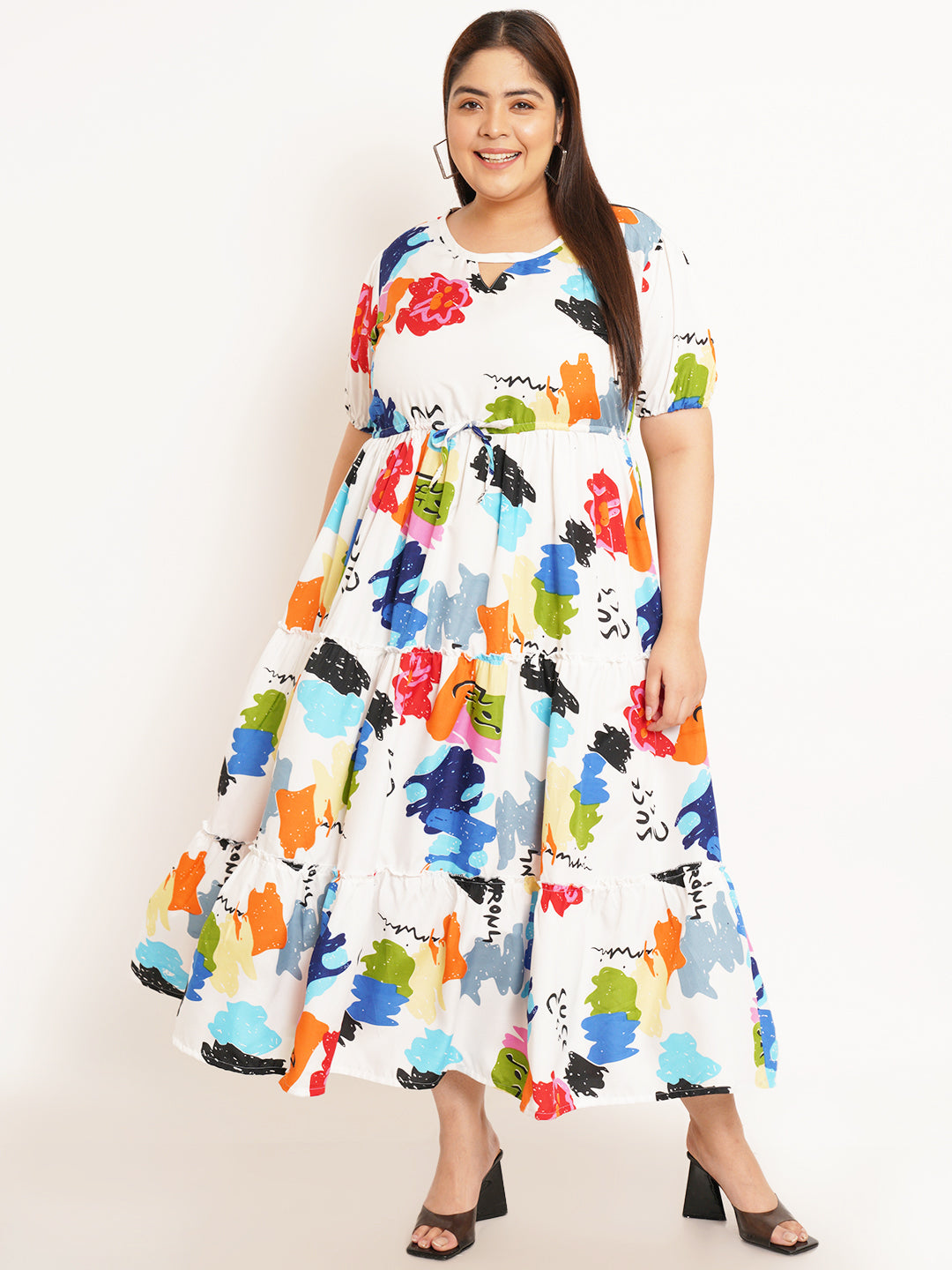 Women Plus Size Abstract Print Crepe Maxi Dress
