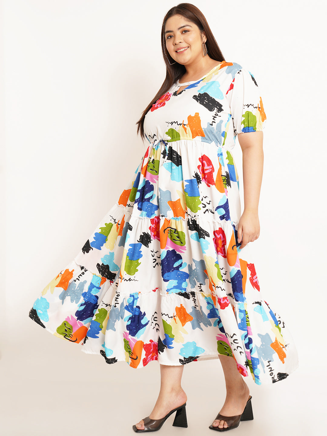 Women Plus Size Abstract Print Crepe Maxi Dress