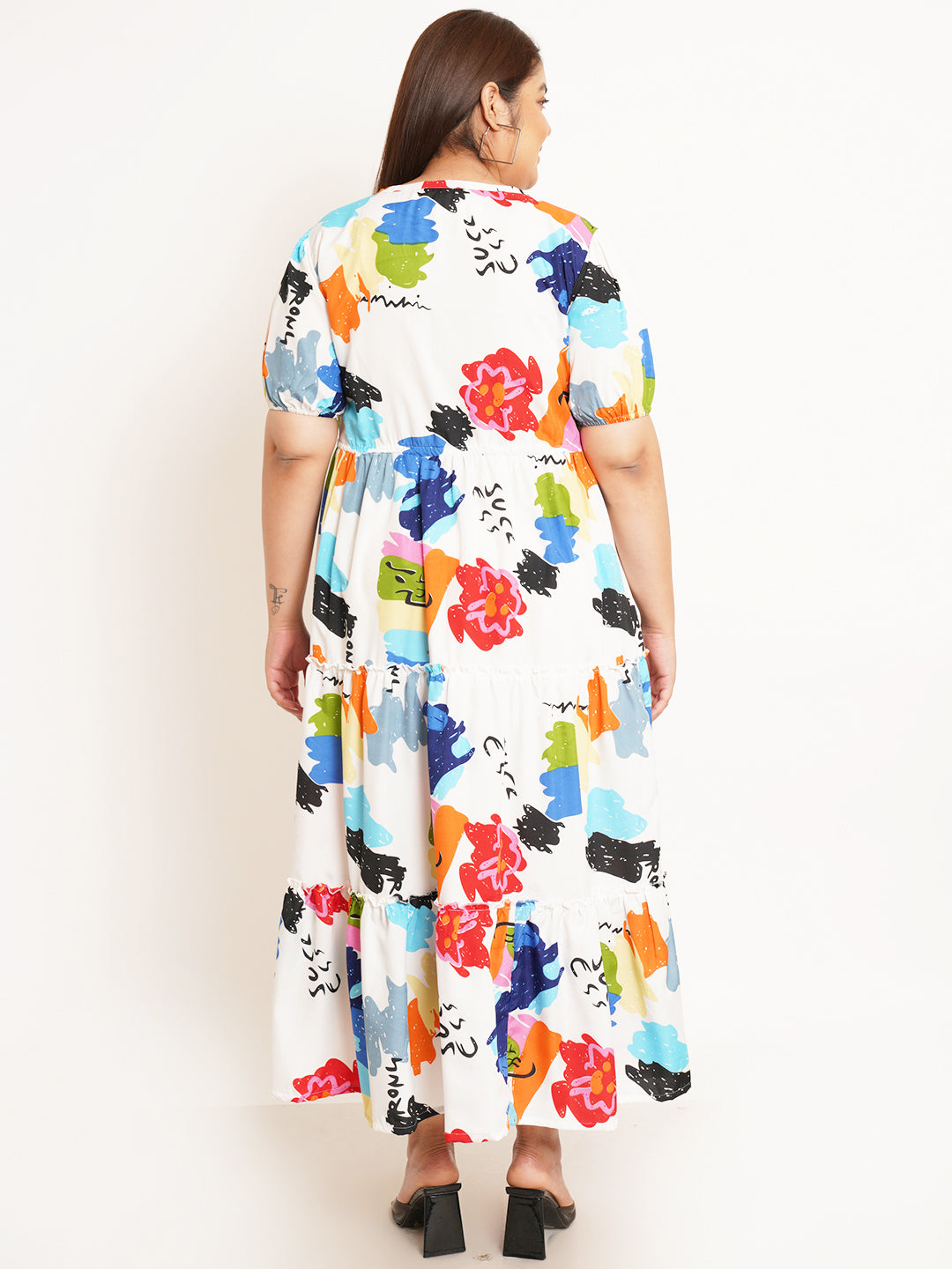 Women Plus Size Abstract Print Crepe Maxi Dress