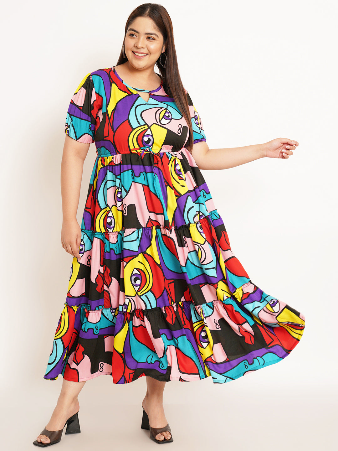 Women Plus Size Conversational Print Crepe Maxi Dress