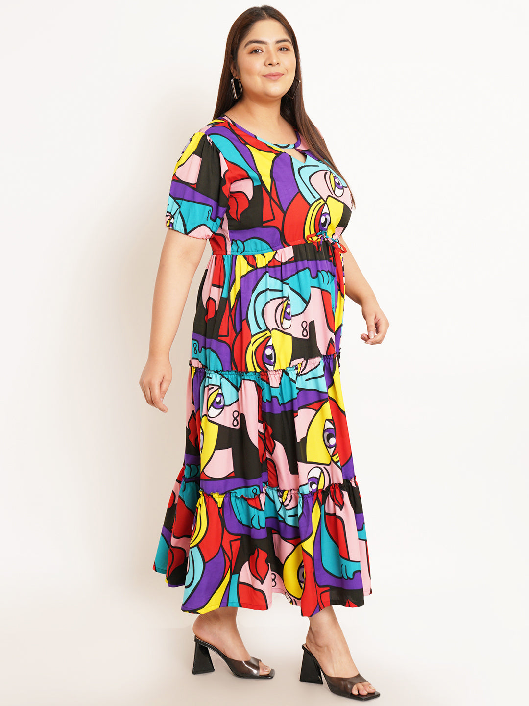 Women Plus Size Conversational Print Crepe Maxi Dress