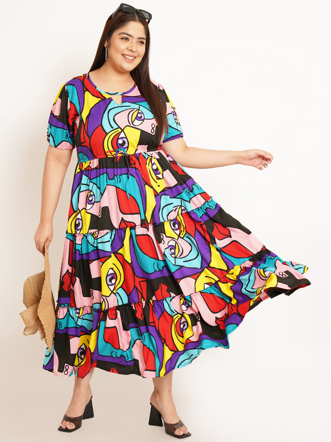 Women Plus Size Conversational Print Crepe Maxi Dress