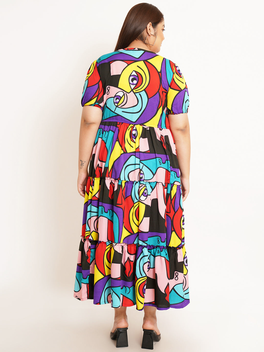 Women Plus Size Conversational Print Crepe Maxi Dress