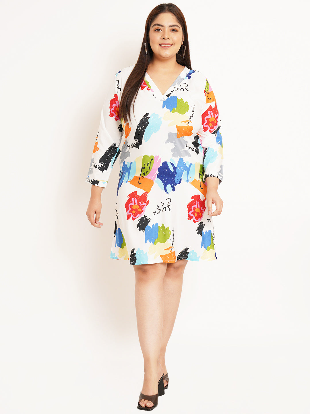 Women Plus Size Floral Printed Crepe A-Line Dress