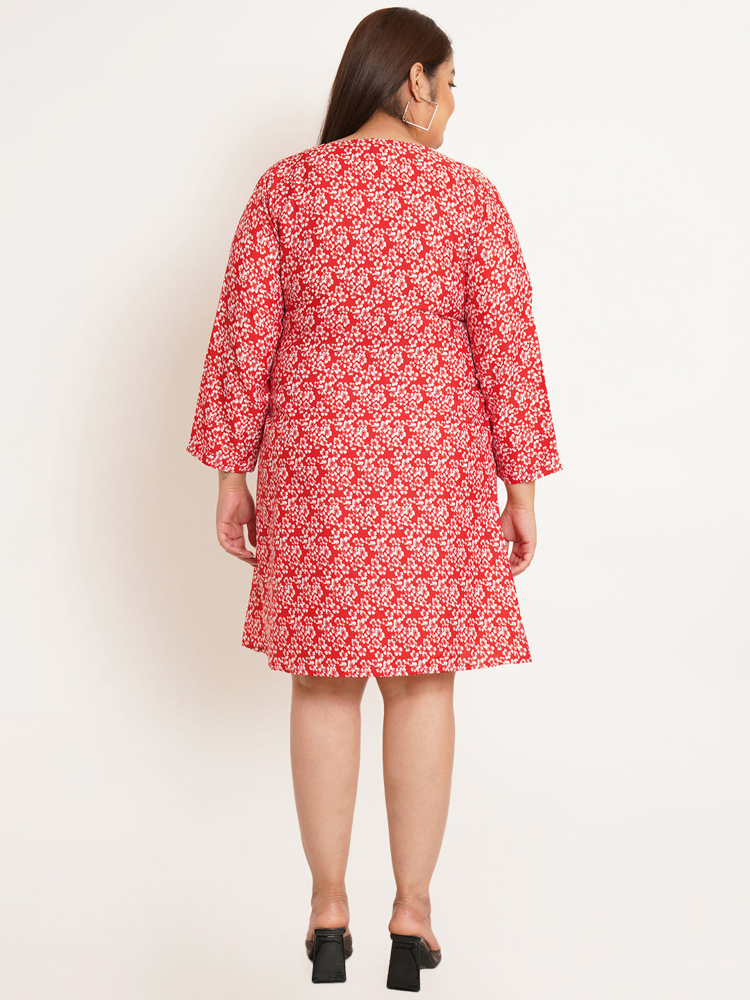 Women Plus Size Floral Printed Crepe A-Line Dress