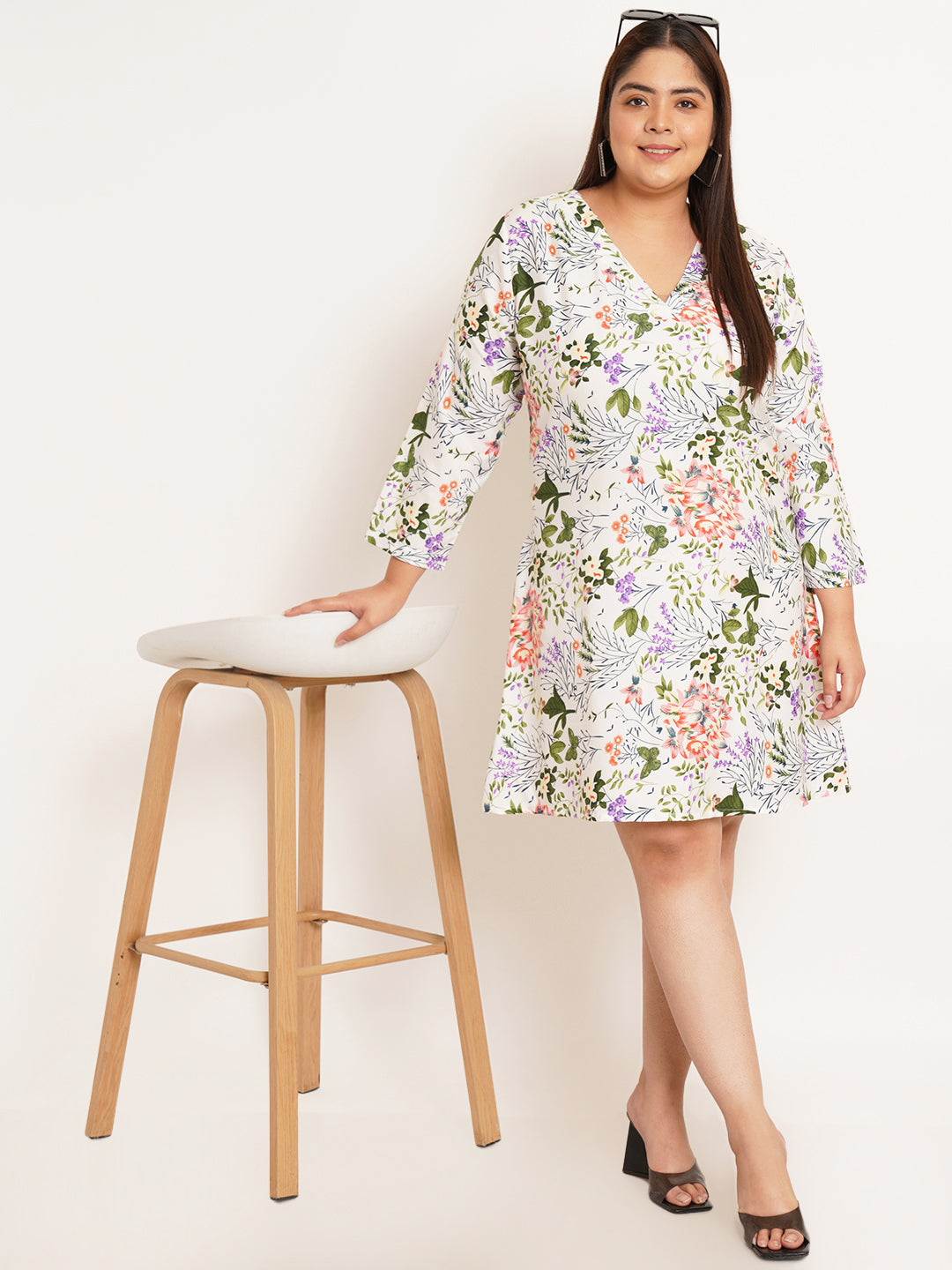 Women Plus Size Floral Printed Crepe A-Line Dress