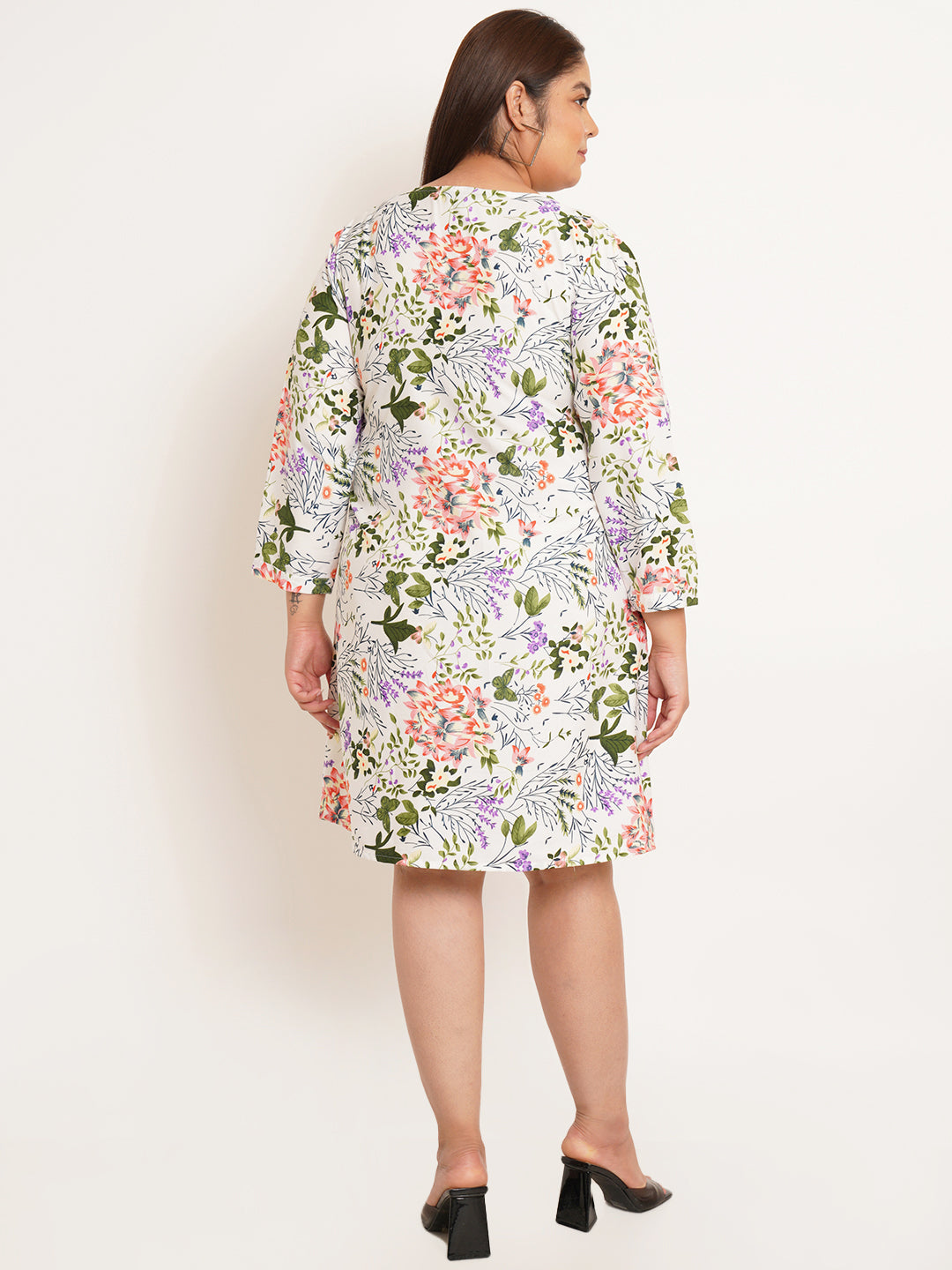 Women Plus Size Floral Printed Crepe A-Line Dress