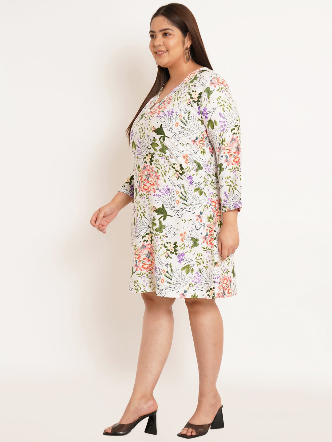 Women Plus Size Floral Printed Crepe A-Line Dress