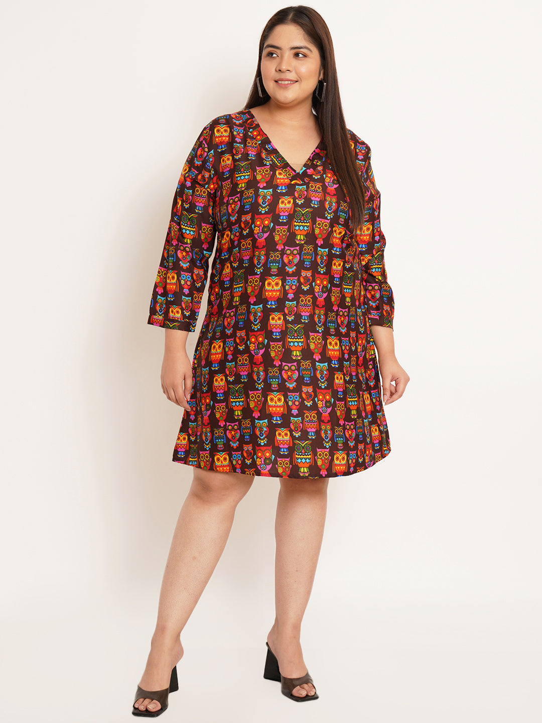 Women Plus Size Ethnic Motifs Printed Crepe A-Line Dress