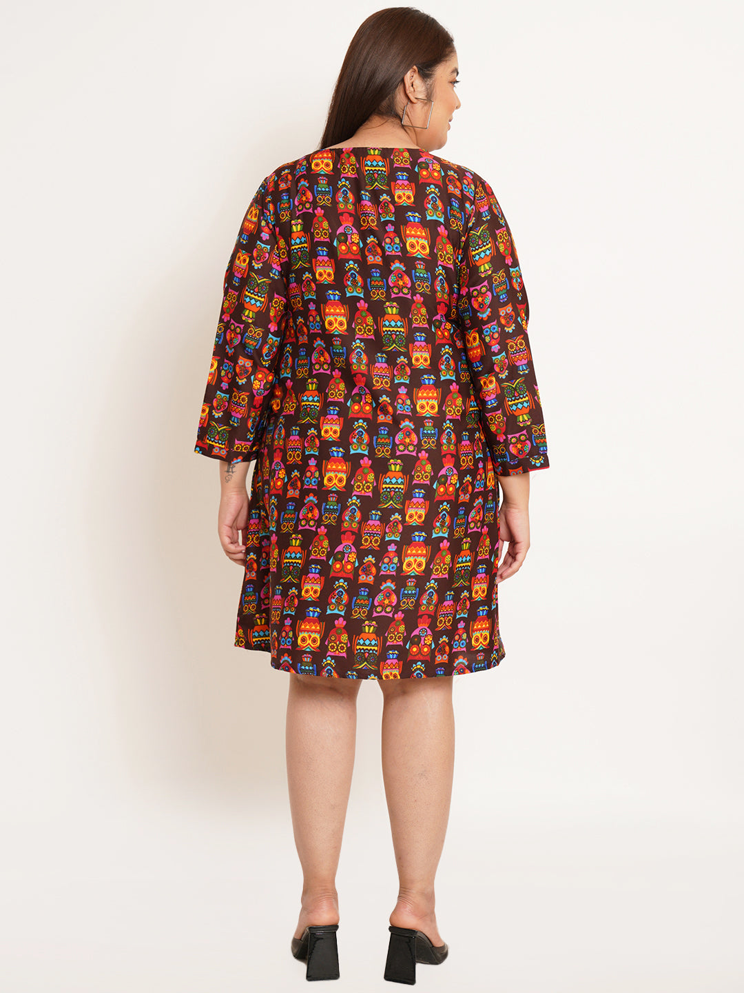 Women Plus Size Ethnic Motifs Printed Crepe A-Line Dress
