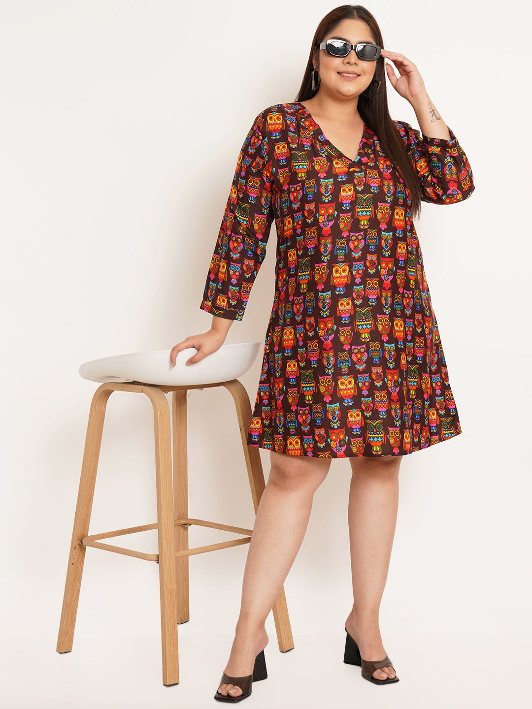Women Plus Size Ethnic Motifs Printed Crepe A-Line Dress