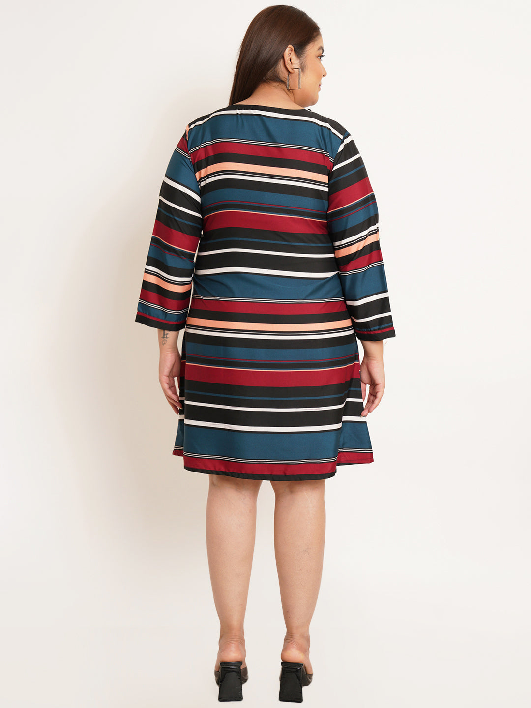 Women Plus Size Striped Crepe A-Line Dress