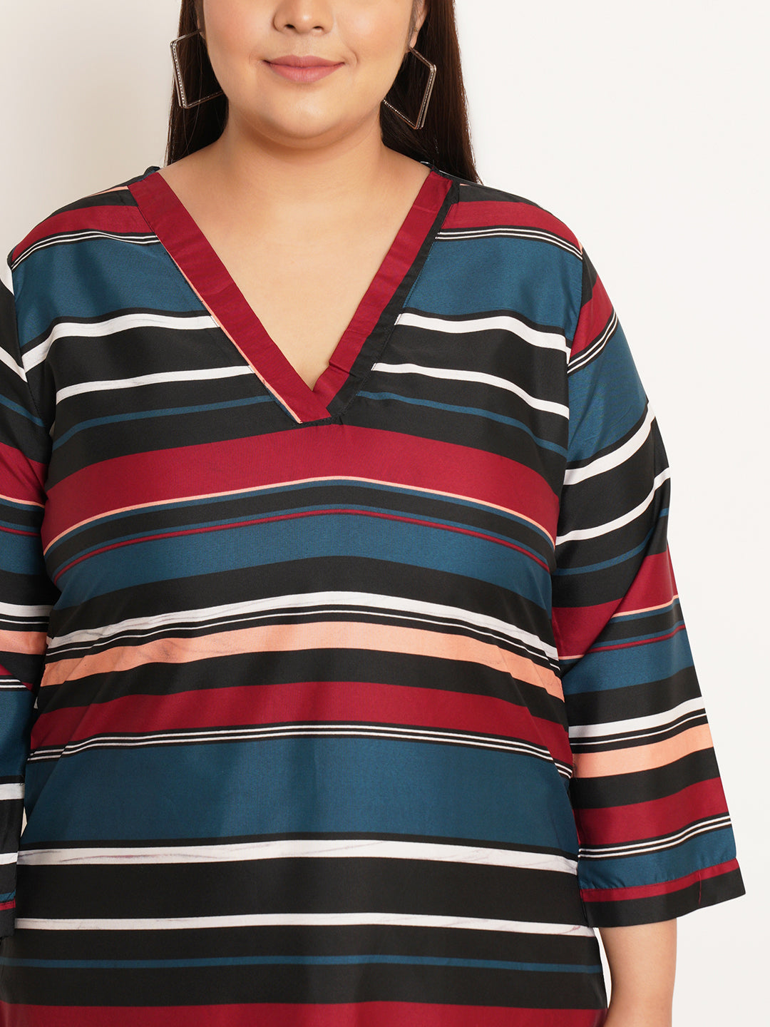 Women Plus Size Striped Crepe A-Line Dress