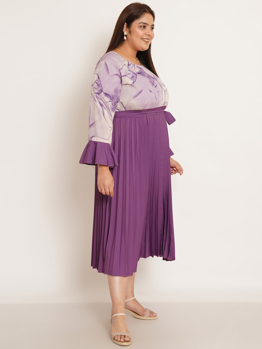 Women Plus Size Abstract Printed Midi Dress