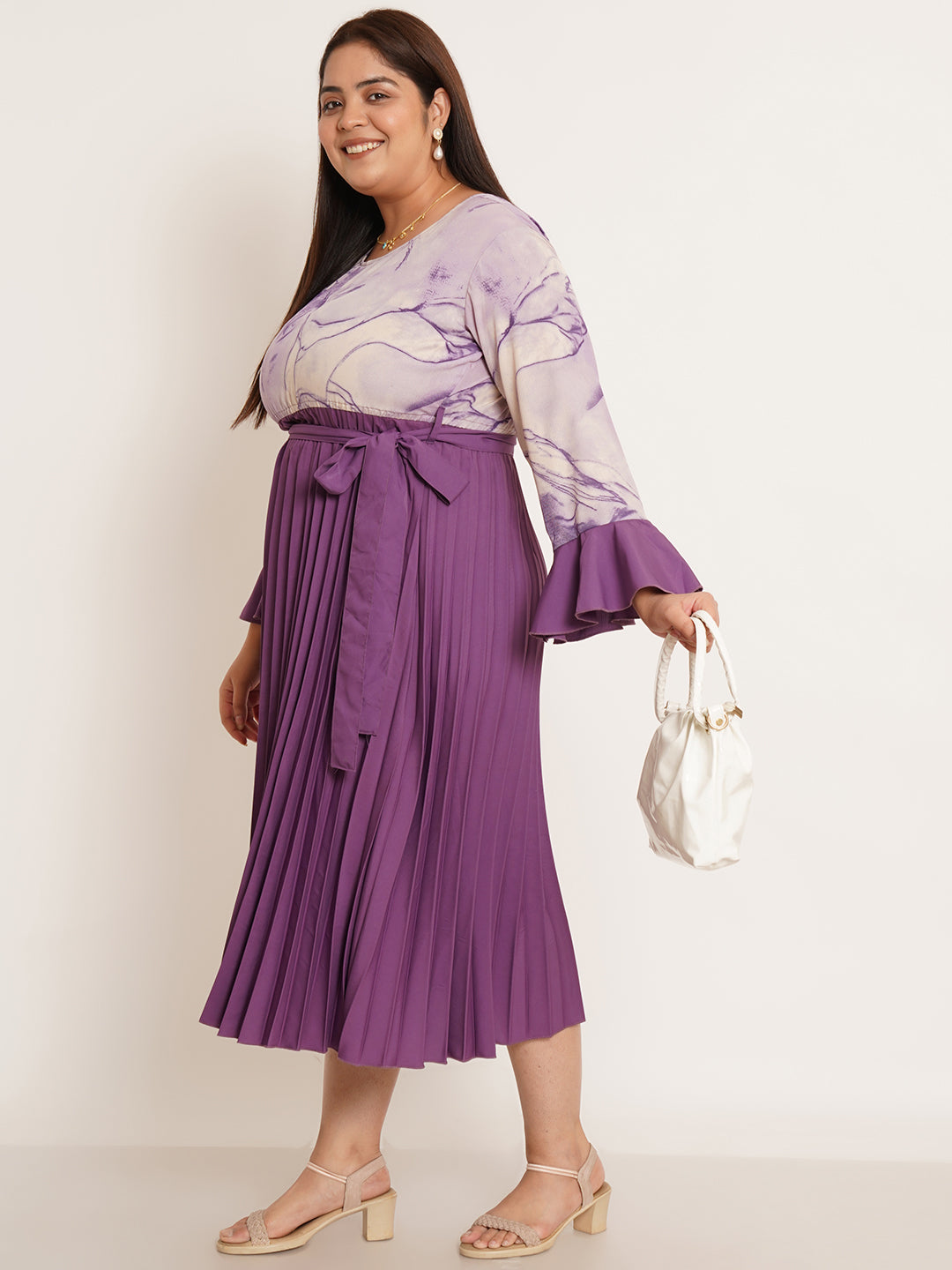 Women Plus Size Abstract Printed Midi Dress