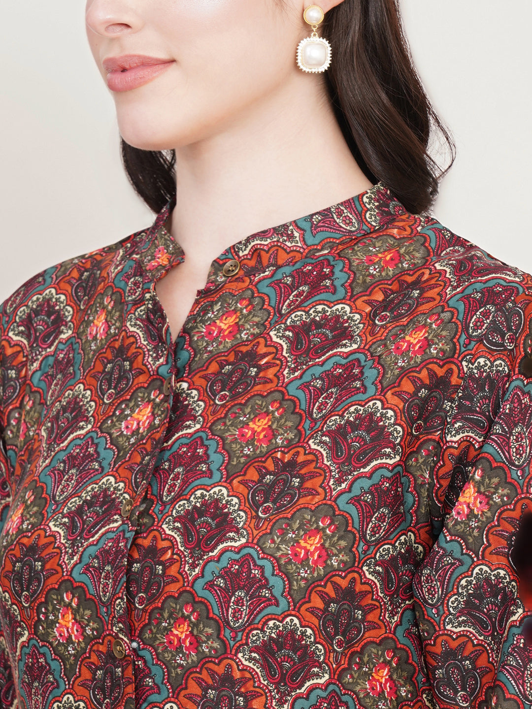 Women Floral Print Bell Sleeve Crepe Fit & Flare Midi Dress