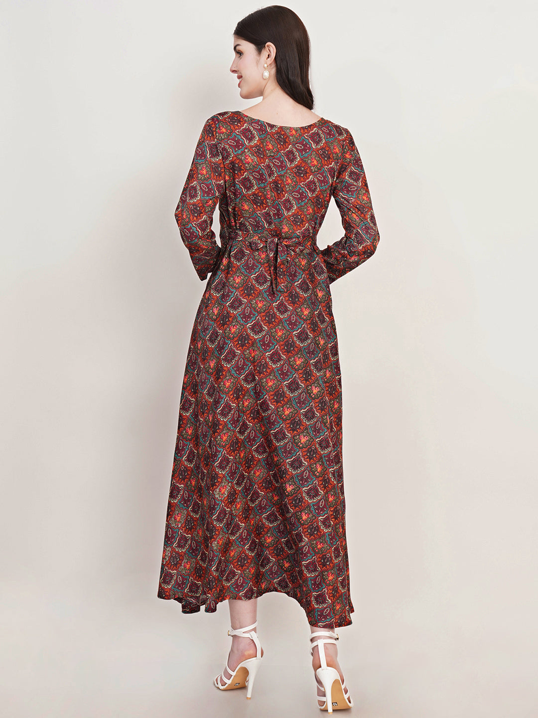 Women Orange Floral Printed Maxi Dress