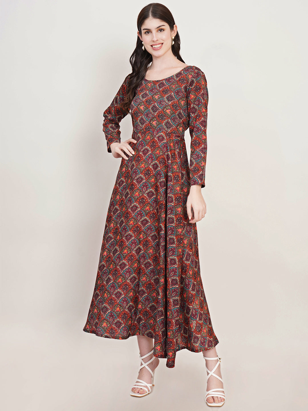 Women Orange Floral Printed Maxi Dress