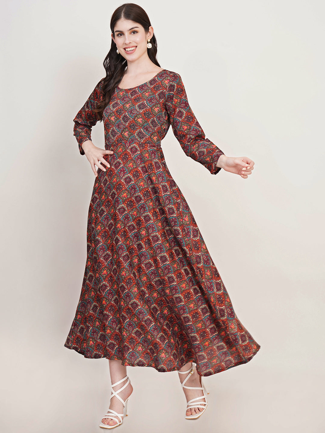 Women Orange Floral Printed Maxi Dress