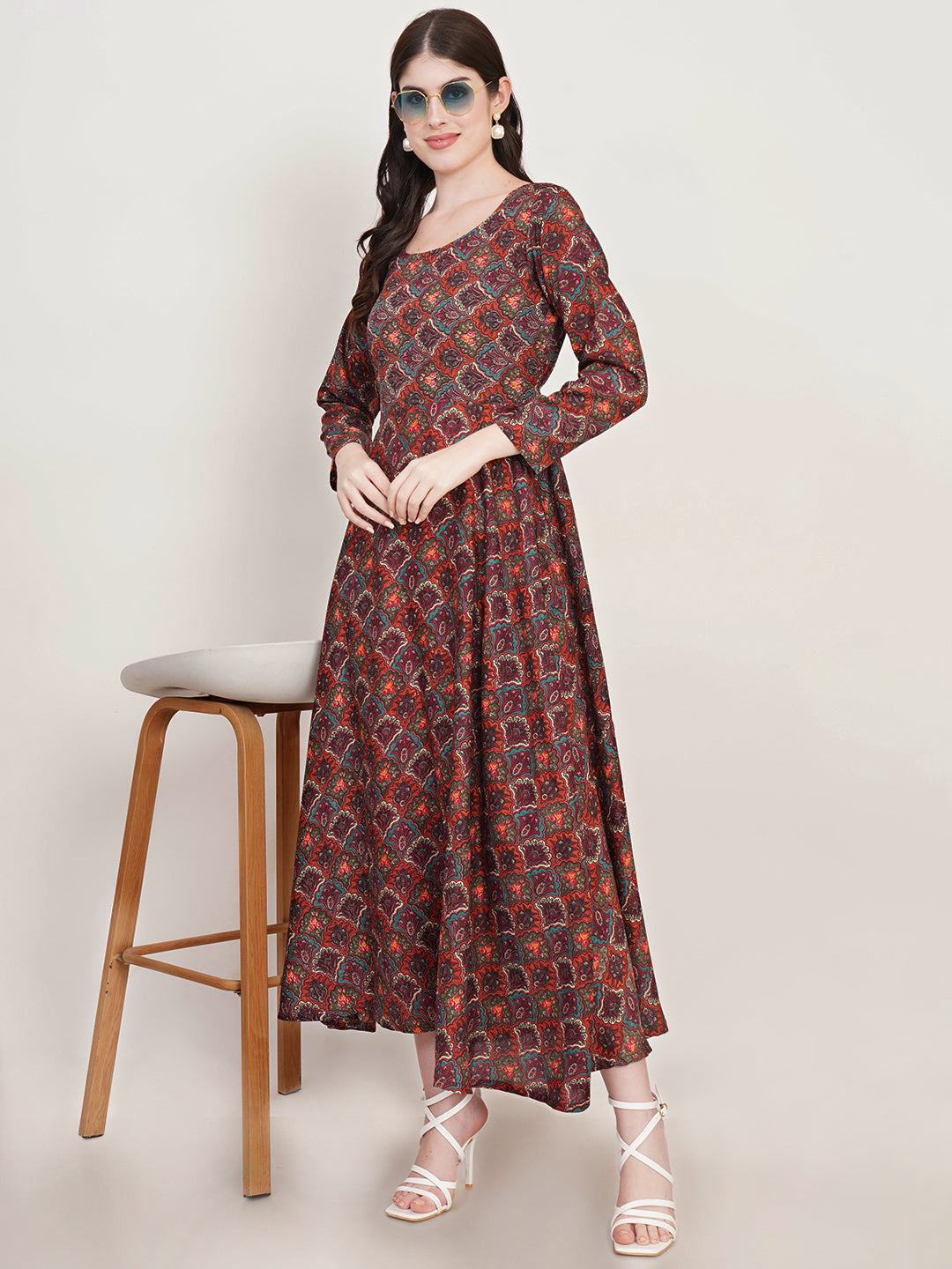 Women Orange Floral Printed Maxi Dress