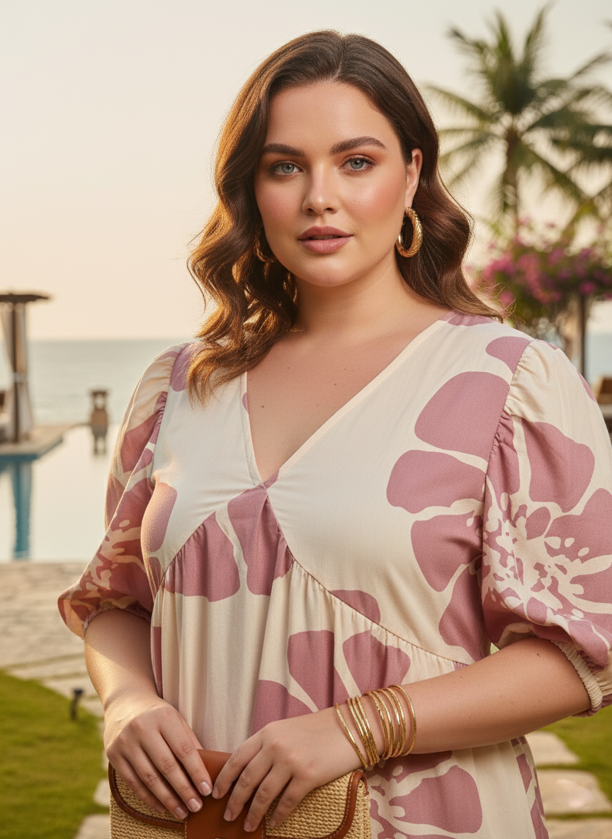 U&F Beyond Beige Floral Tiered Midi Dress