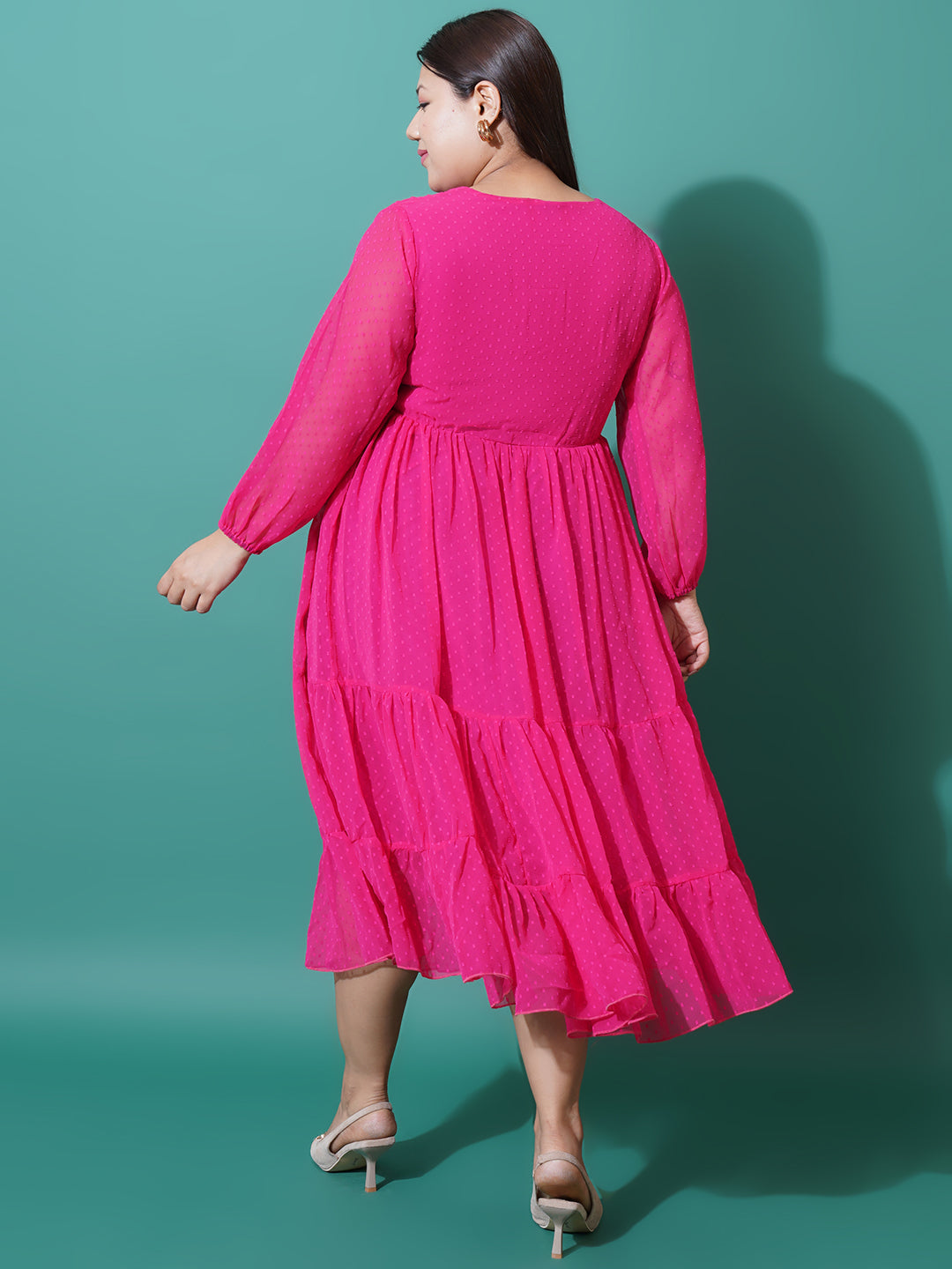 Women Plus size Georgette V-Neck Tiered Dress