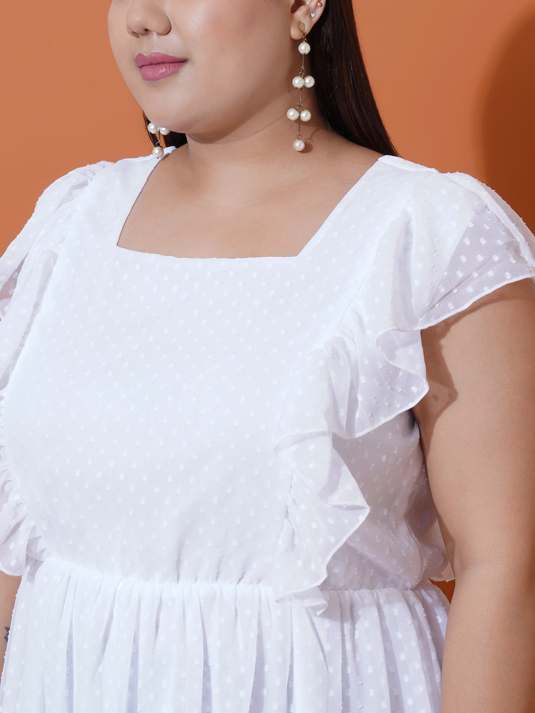 Women Plus Size Georgette Square Neck Ruffle Sleeve Dress