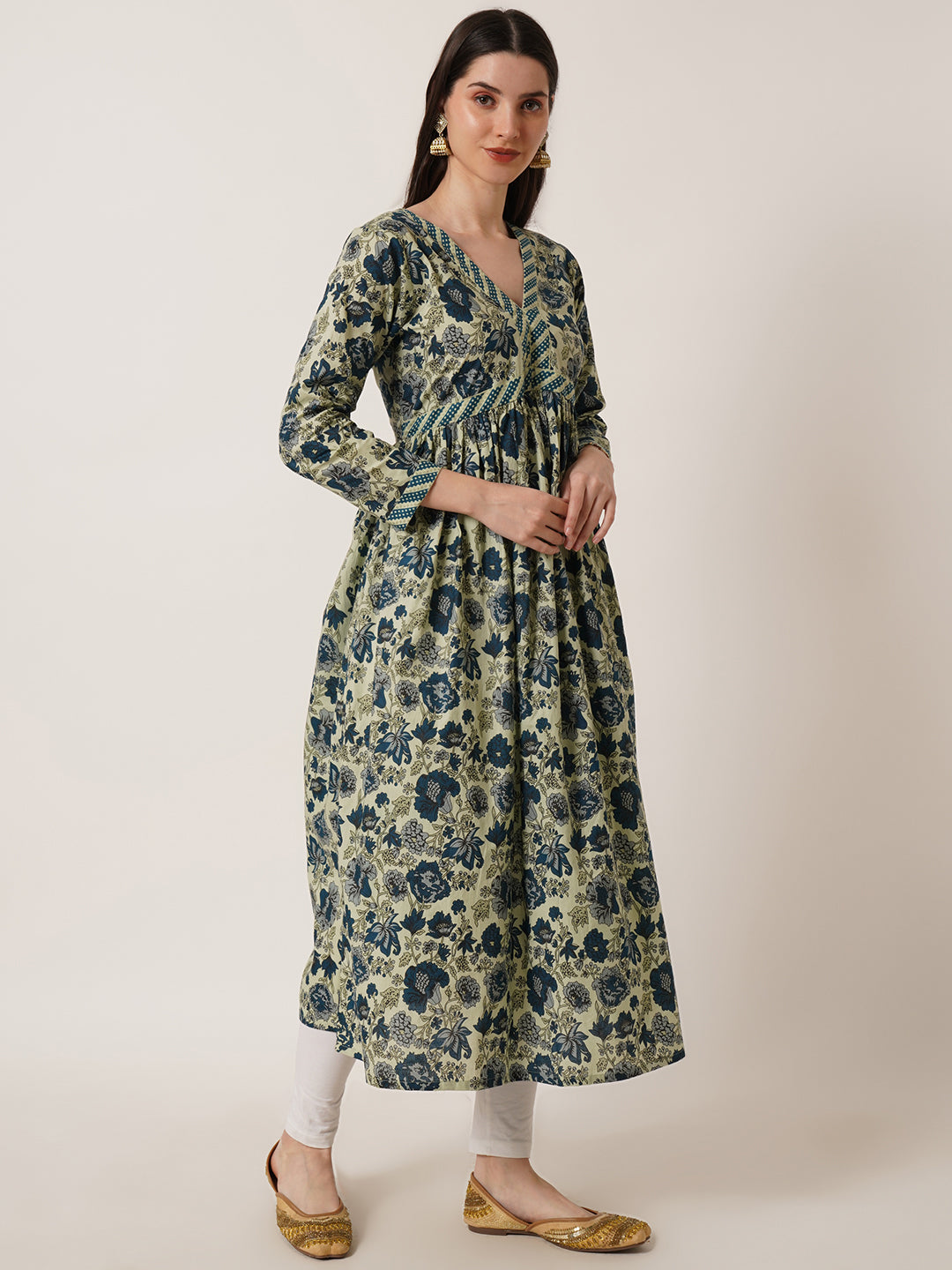 U&F Women Floral Print Empire Cotton Kurti